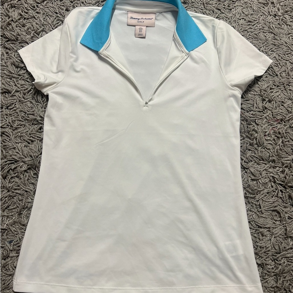 Tommy Bahama White and Blue Short Sleeve Polo